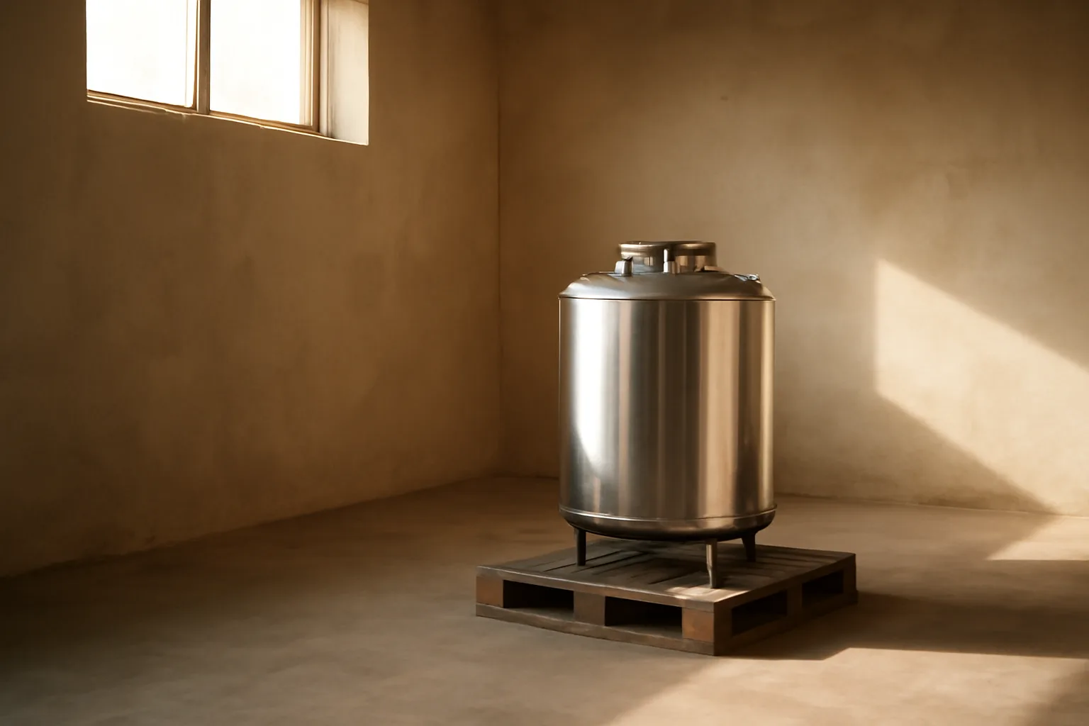 Empty Arizona room prepared for human composting equipment
