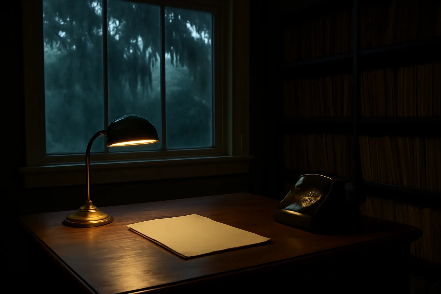 Georgia human composting paperwork folder inside a quiet funeral home records room