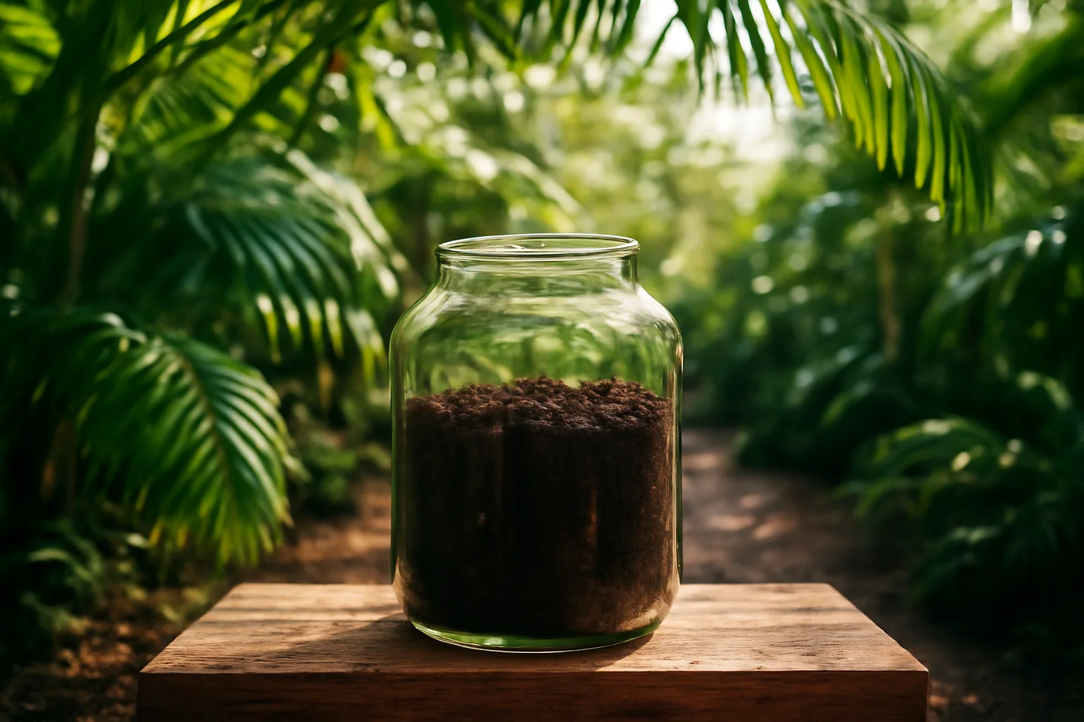 Soil from human composting process inside a greenhouse in Hawaii, no text